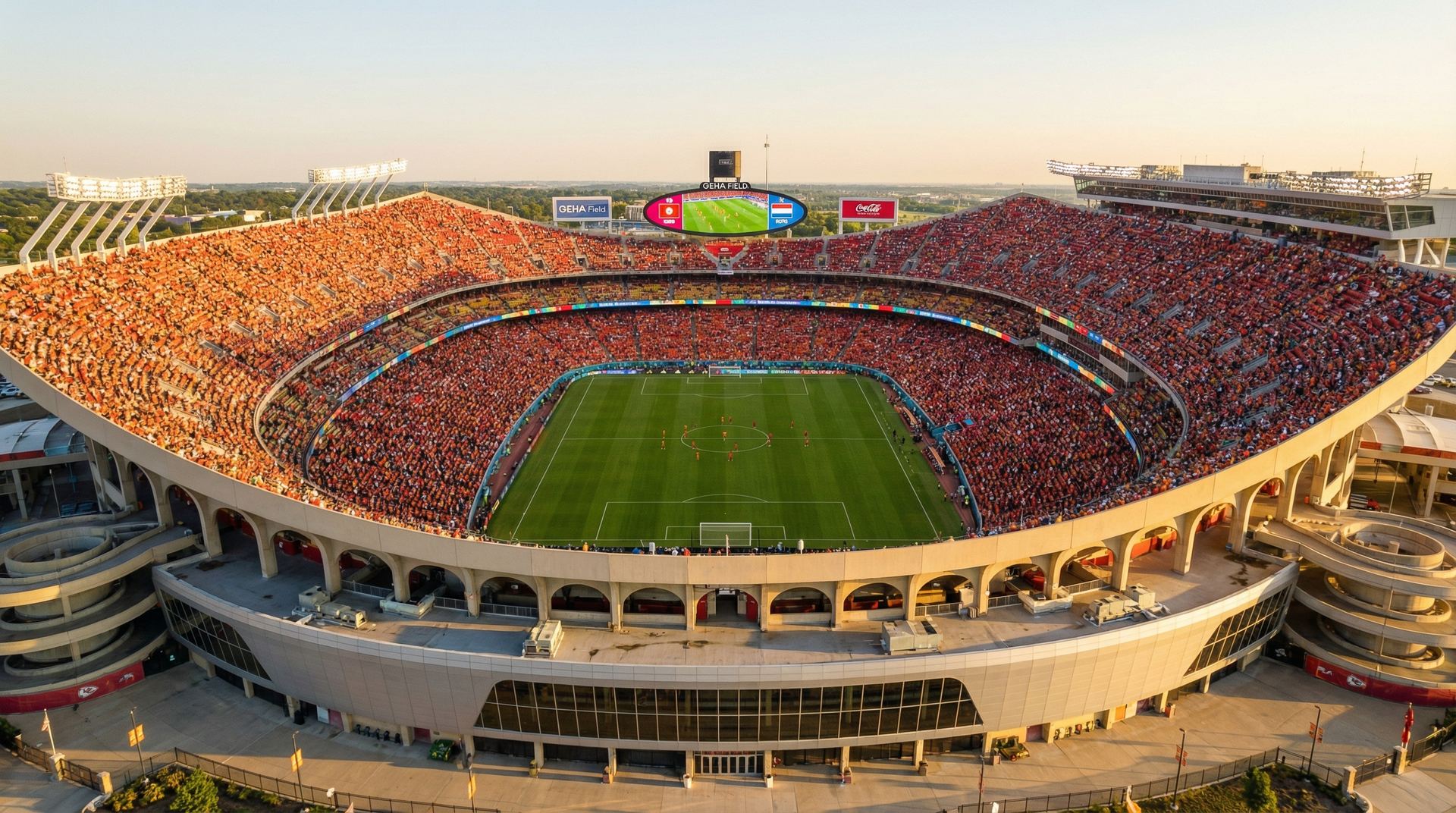 Aerial view of Arrowhead Stadium in Kansas City for 2026 World Cup
